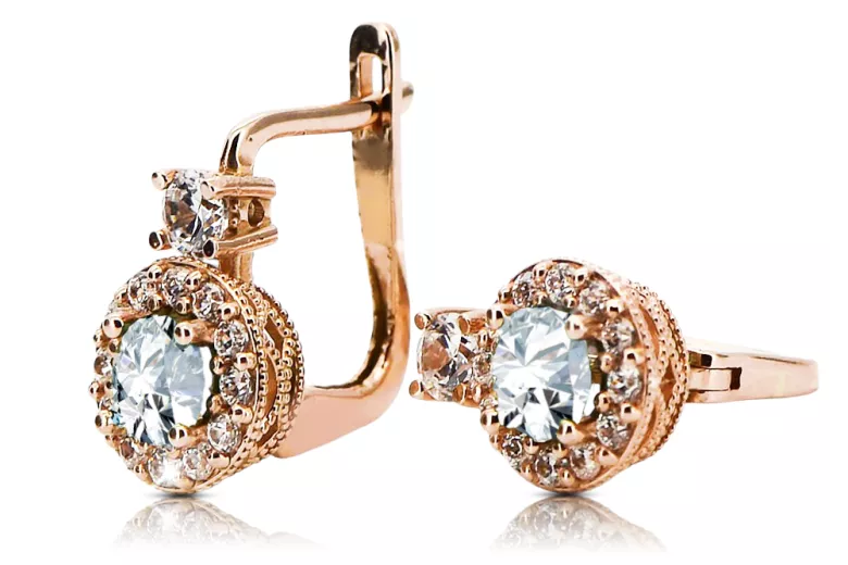 Vintage craft Earrings Zircon 14K Rose gold cec003r